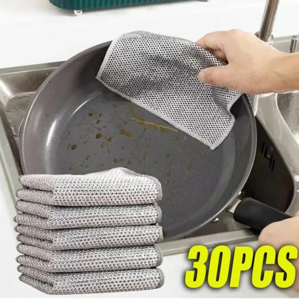 30/10pcsMagic Cleaning Cloth Thickened Double -sided Metal Steel Wire Rags Kitchen Dish Pot Washdishing Cloths Towel Clean Tools