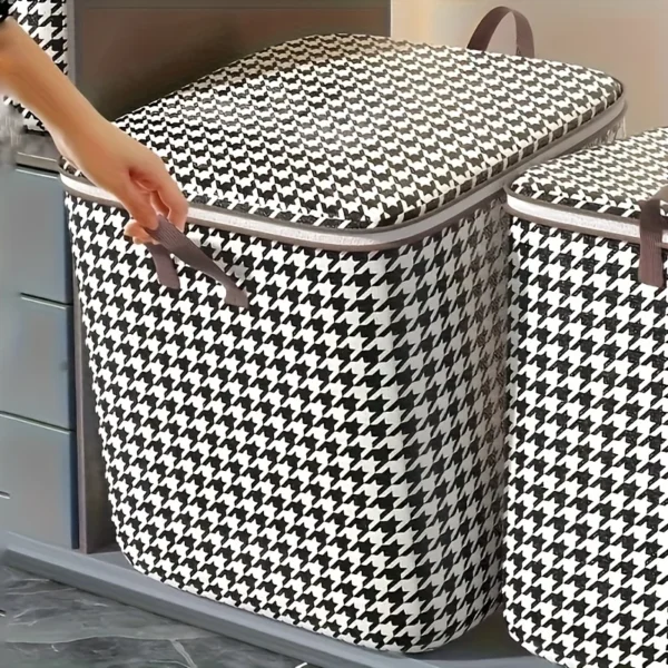 Houndstooth Fabric Storage Bins with Handles Large Capacity Organizer for Clothes Blankets Storage Bins for Home Organization