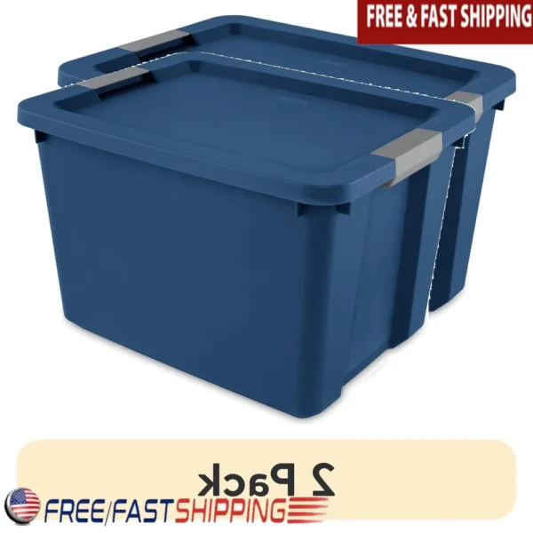 2 Pack 20 Gallon Stackable Plastic Storage Bin with Latching Lid and Comfortable Handle Household Garage Organization